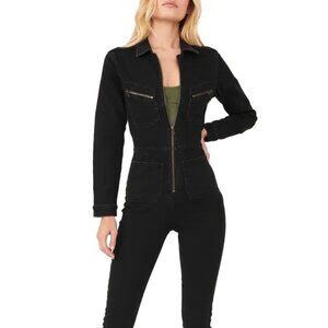 Free People Lennox Jumpsuit XS Dark Denim Zip Up Long Sleeve